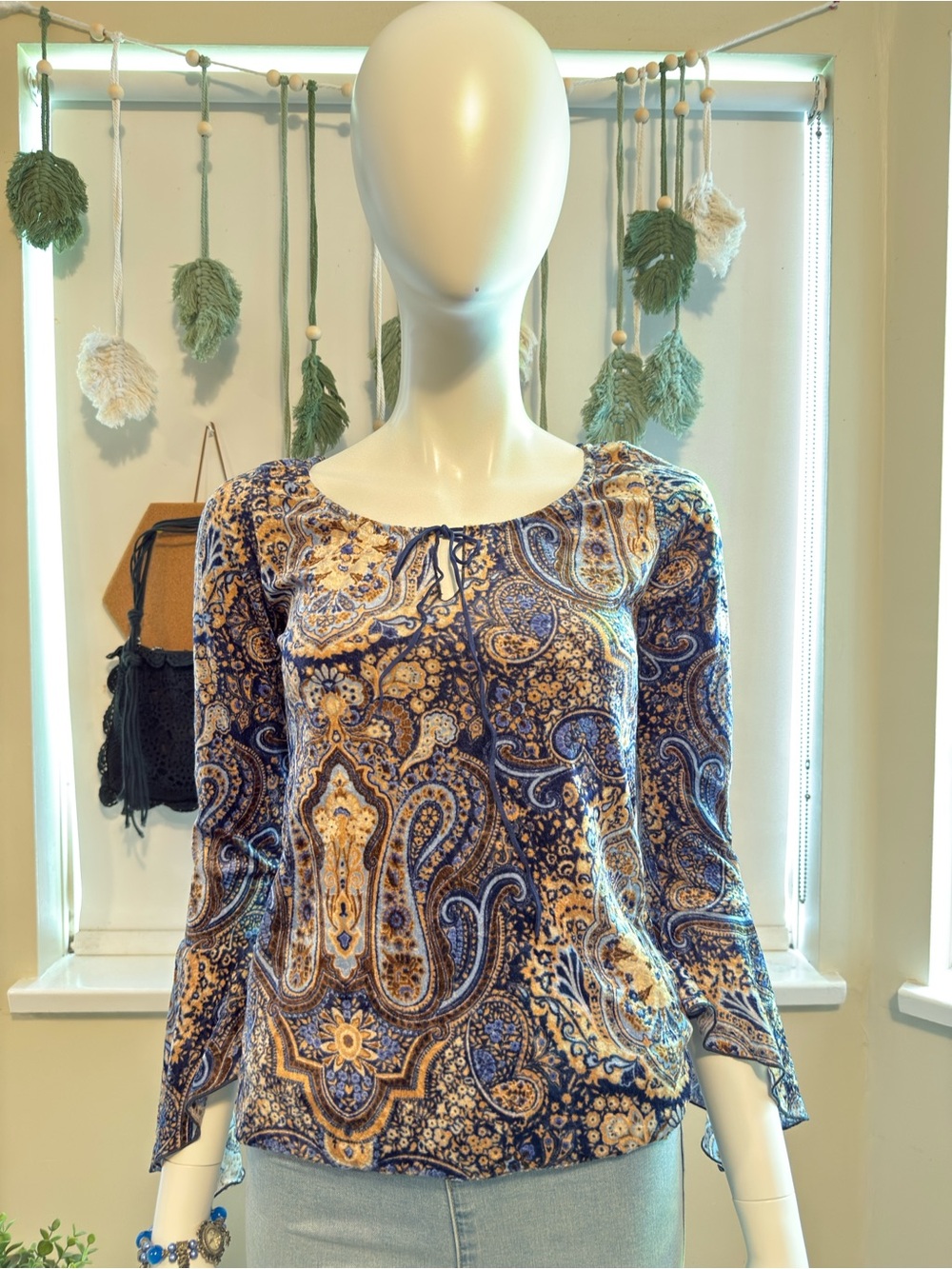 Vintage Y2K Boho Paisley Bell Sleeve Top